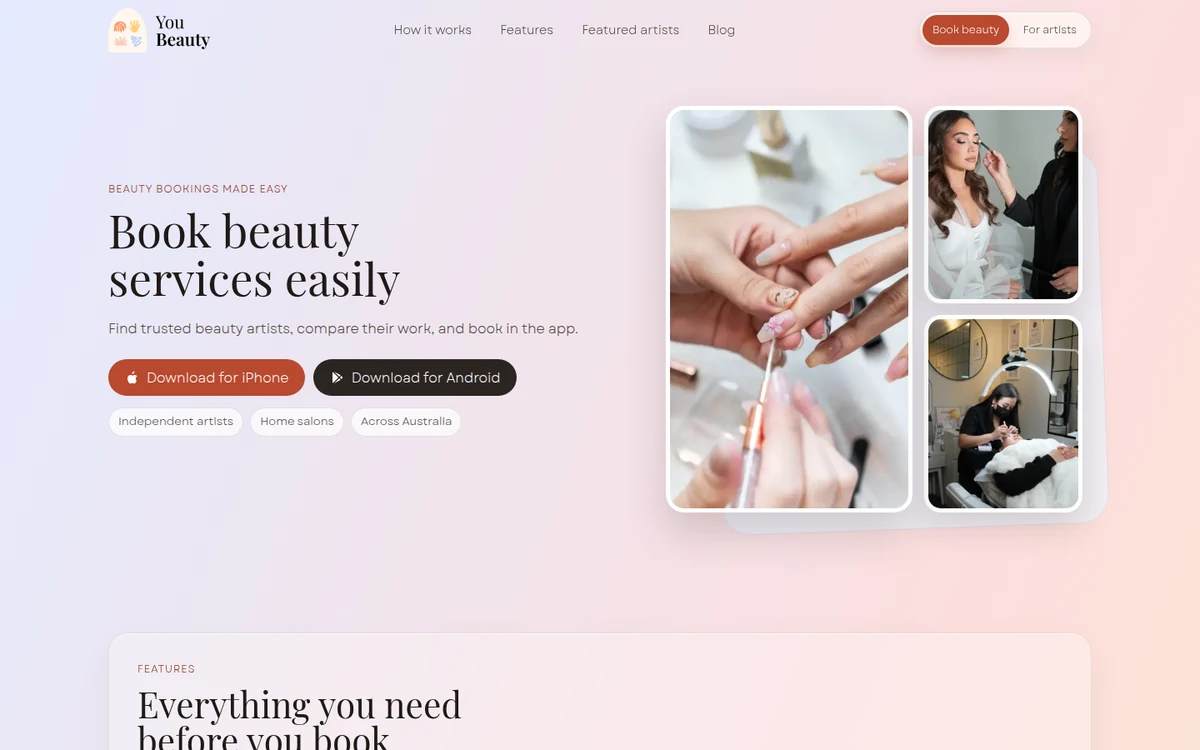 YouBeauty website desktop view