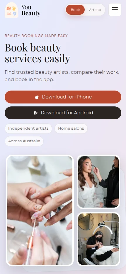 YouBeauty website mobile view