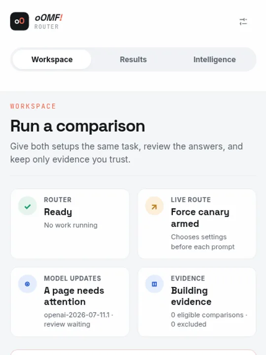 oOMF! Router isolated read-only compare view on mobile
